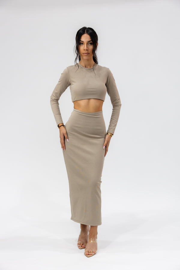 TAN LONG SLEEVE CROP