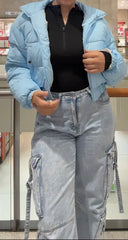 Blue Cropped Puffer Jacket