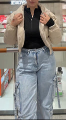 Cream Cropped Puffer Jacket