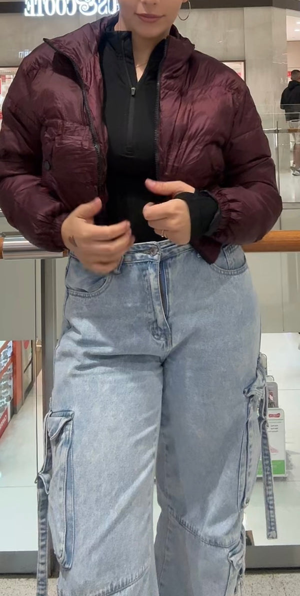 Burgandy Cropped Puffer jacket