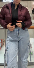 Burgandy Cropped Puffer jacket