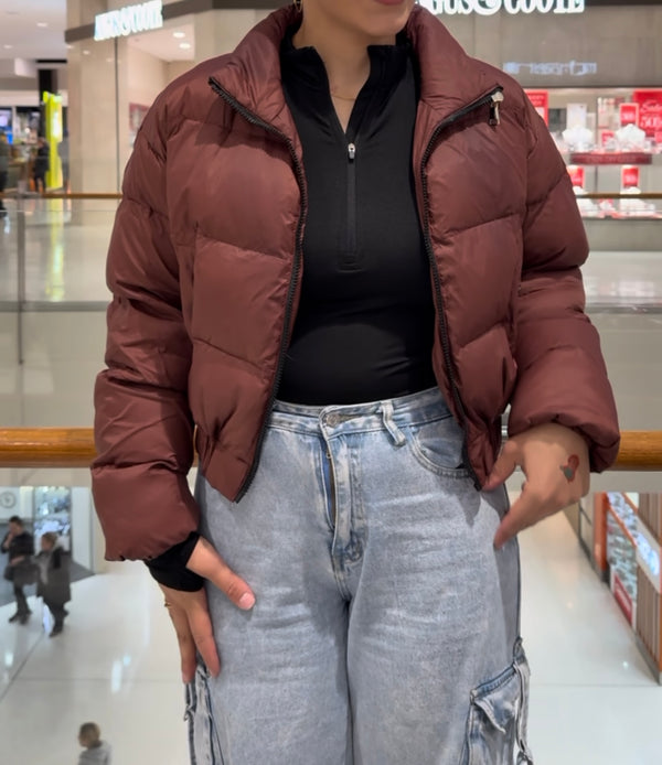 Brown Cropped Puffer Jacket